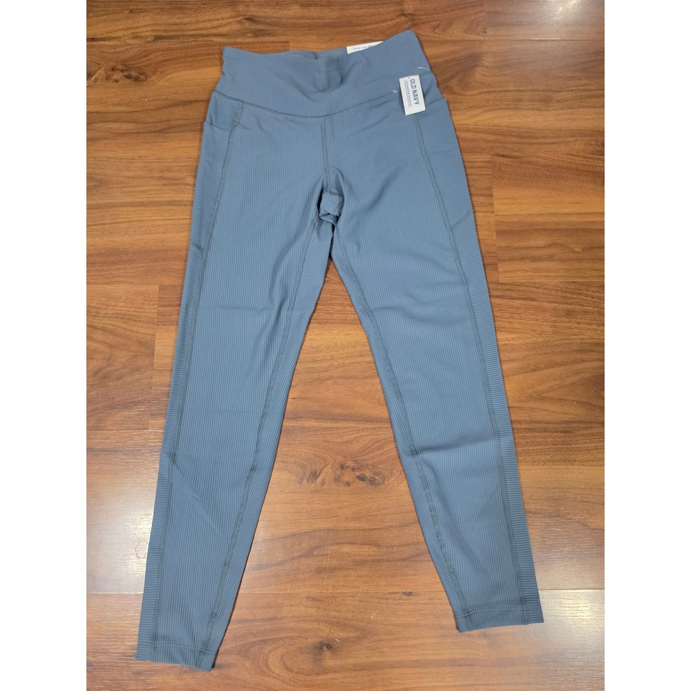 NWT Old Navy Powersoft Leggings S Blue Ribbed High-Rise 7/8 Ankle Pockets